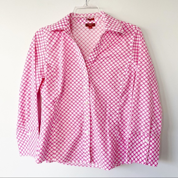 Talbots Tops - Talbots V-neck Button-down Top Pink White Size 6 P
